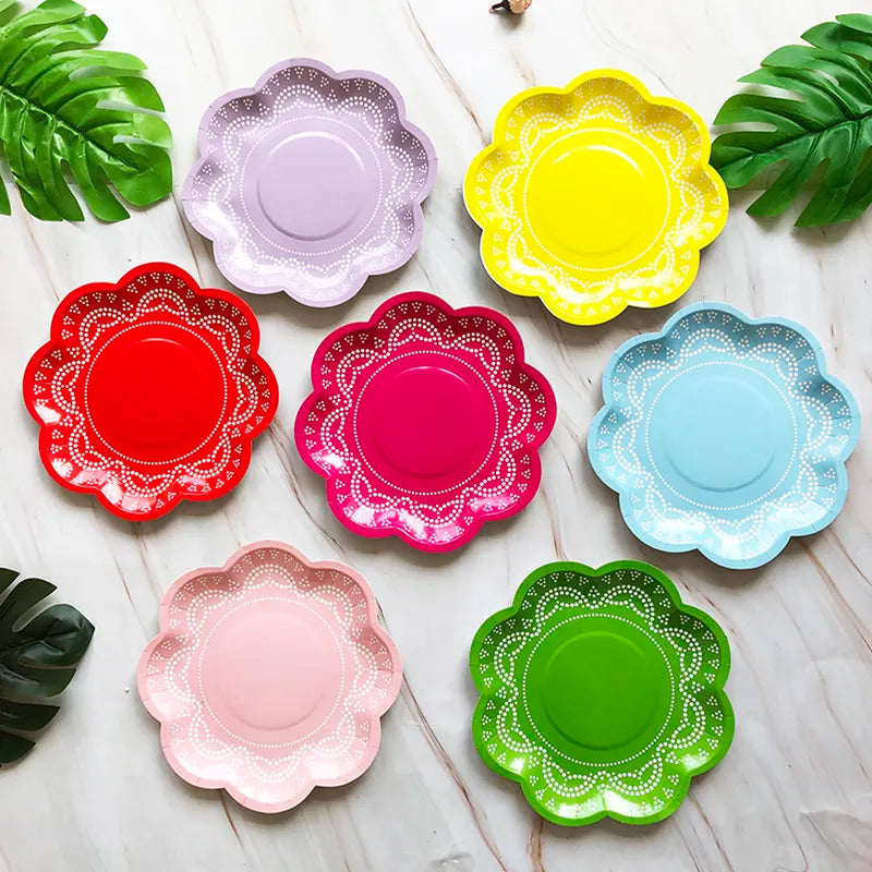 12PCs 8" Flower Shape Paper Plates Picnic Dinner Party Wedding Tableware Decoration Disposable Plates