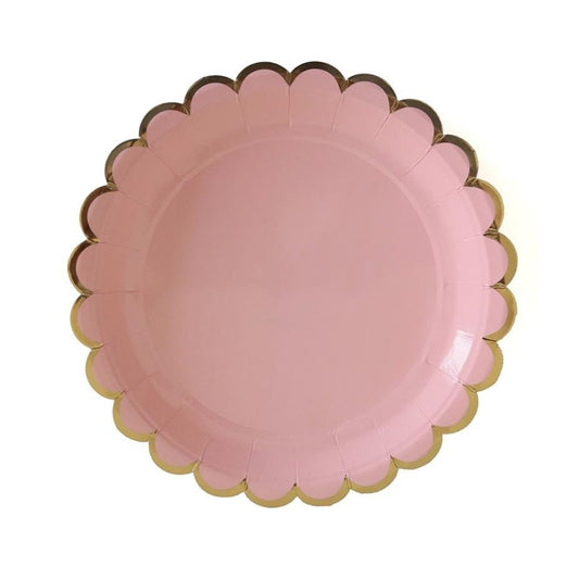 Gold-rimmed Flower Round Solid Jacinth Color Paper Tableware Party Supplies Plates and Cups and Napkins Sets for 8