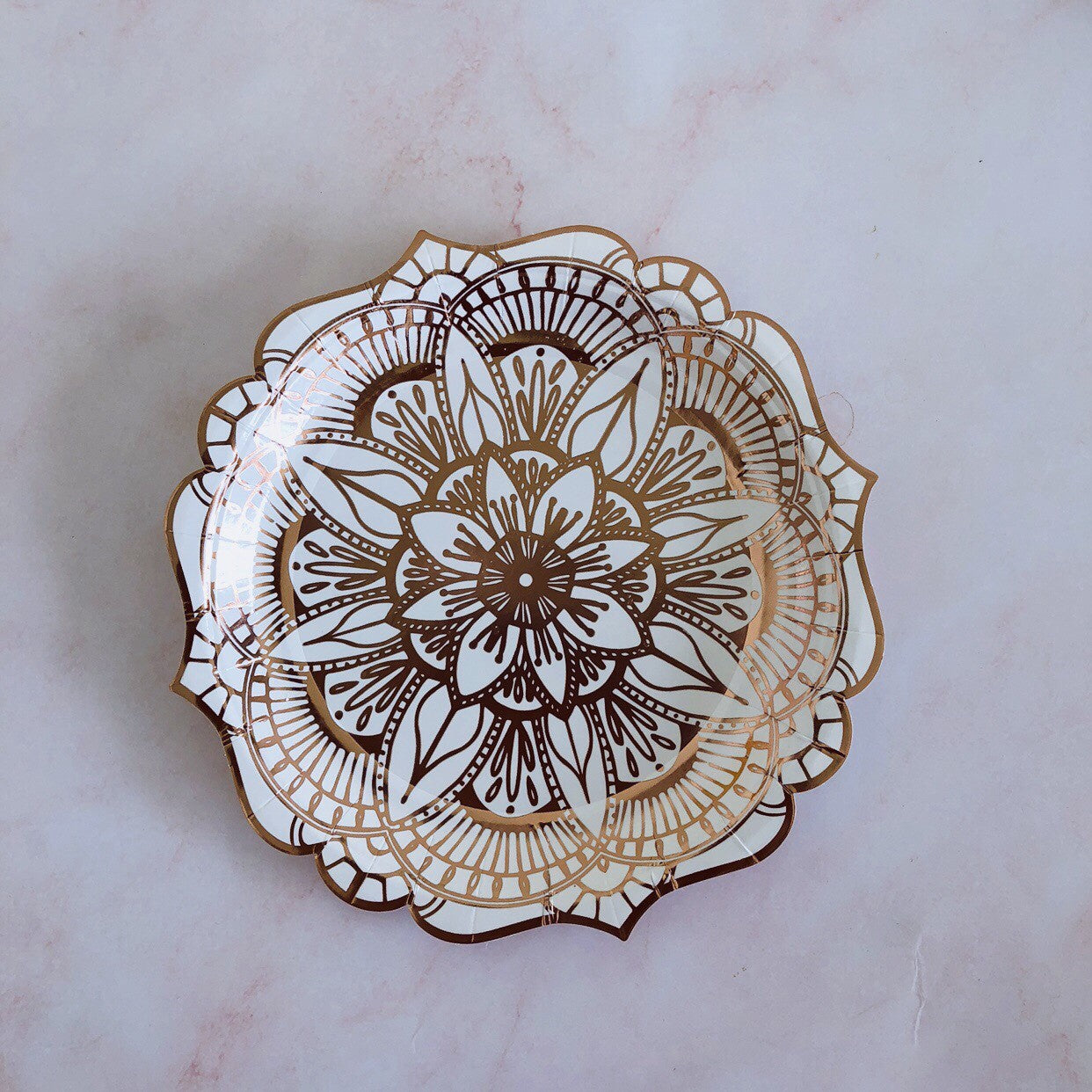 Rose Gold Stamping Floral Paper Plate Heavy Duty 7/9 inch Disposable Party Supplies Plates * 8PCs