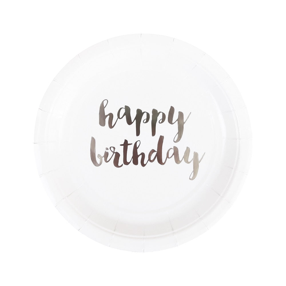 Silver Happy Birthday Paper Plates 7 inch Party Supplies Plate * 8PCs