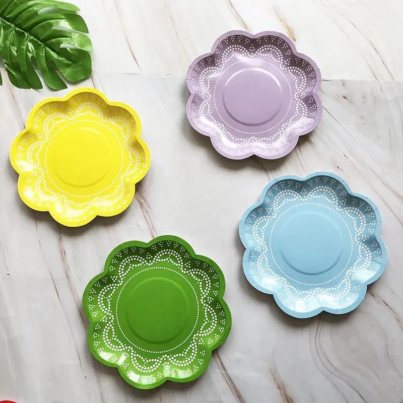 12PCs 8" Flower Shape Paper Plates Picnic Dinner Party Wedding Tableware Decoration Disposable Plates