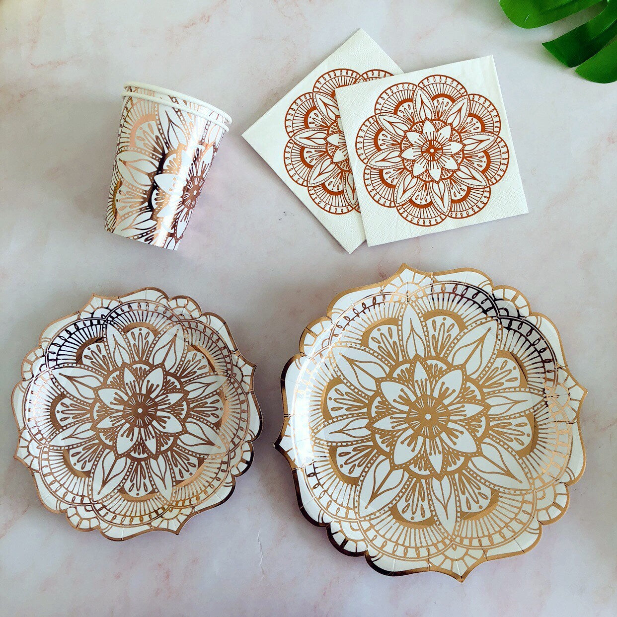 Rose Gold Stamping Floral Paper Plate Heavy Duty 7/9 inch Disposable Party Supplies Plates * 8PCs