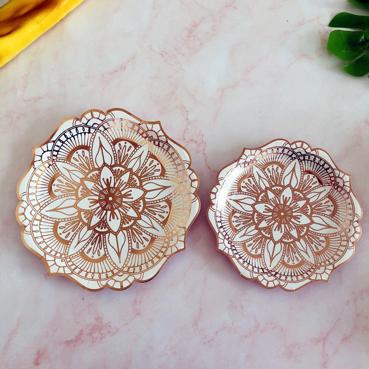 Rose Gold Stamping Floral Paper Plate Heavy Duty 7/9 inch Disposable Party Supplies Plates * 8PCs