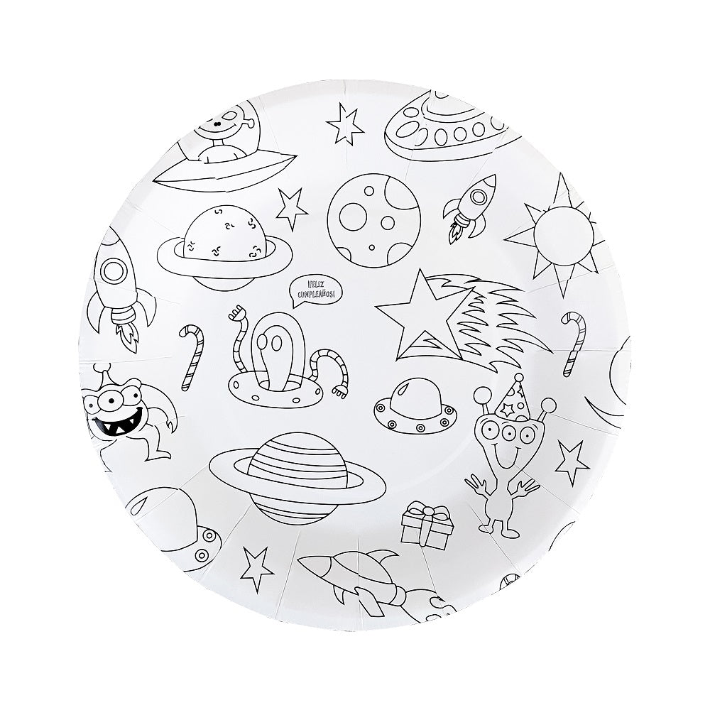 8PCs Astronaut Cartoon Paper Plates 7 inch Birthday Party Supplies for Kids