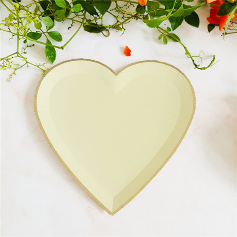 Yellow Sweet Heart Party Plates and Cups and Napkins Sets Tableware Set for Valentine's Day