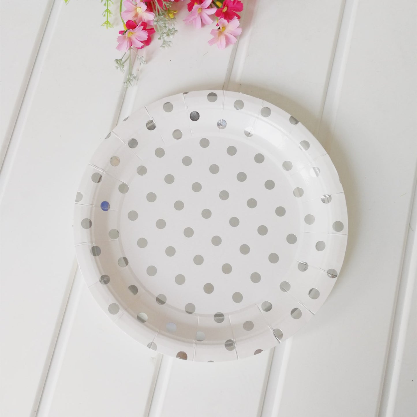 8PCs Gilding Silver Dot Paper Plates 9 inch