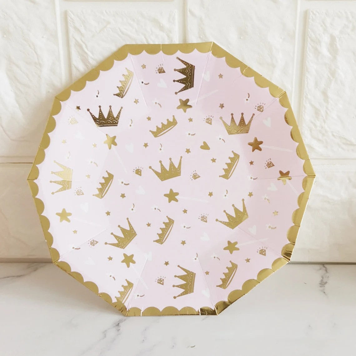 8PCs Gilding Crown Pink Paper Plates 7 inch Party Supplies for Girls