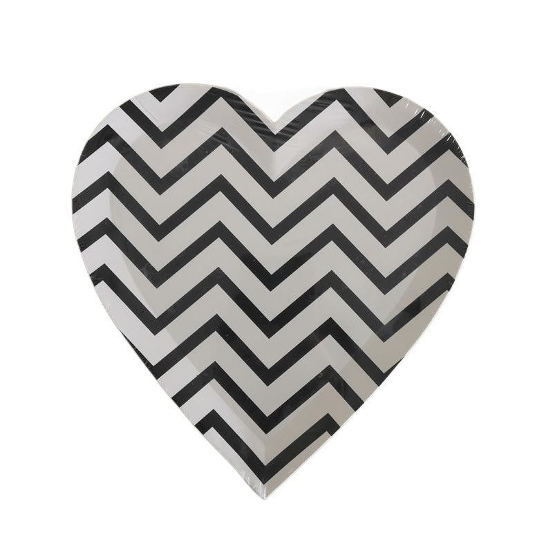 Black Wave Stripe Heart Shape Paper Plates * 8PCs