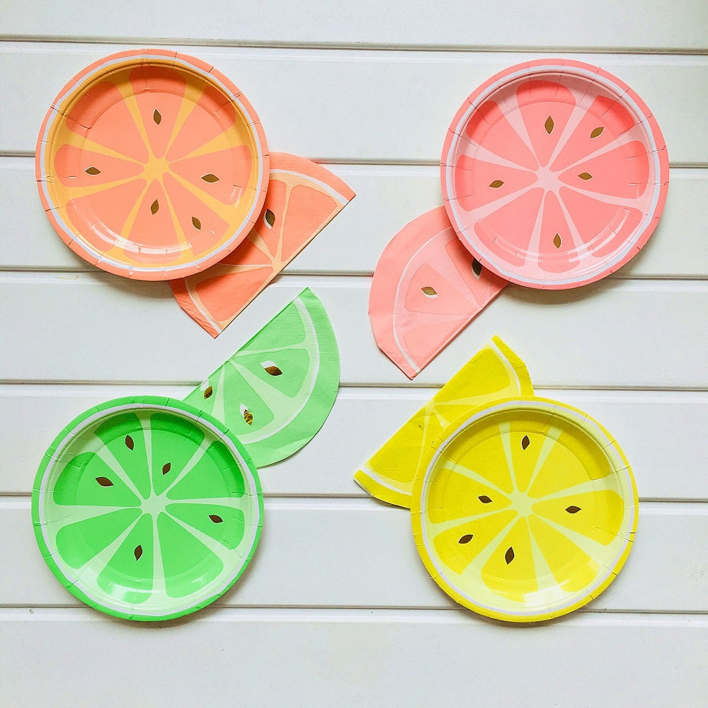 8PCs Lemon Fruit Round Paper Plates Biodegradable Disposable Dinner Plate Heavy Duty