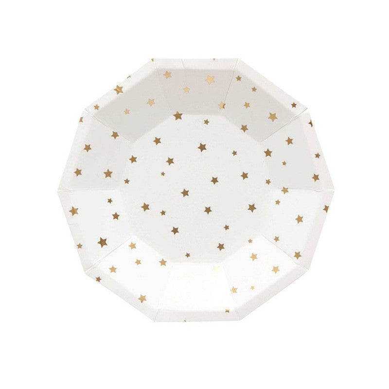 Golden Stars White Paper Plates Cups Napkins Disposable Party Supplies Decorations Tableware Set