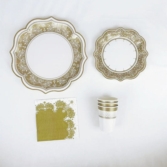 Vintage Flower Lace Party Plates and Cups and Napkins Sets Disposable Paper Tableware Set for 8