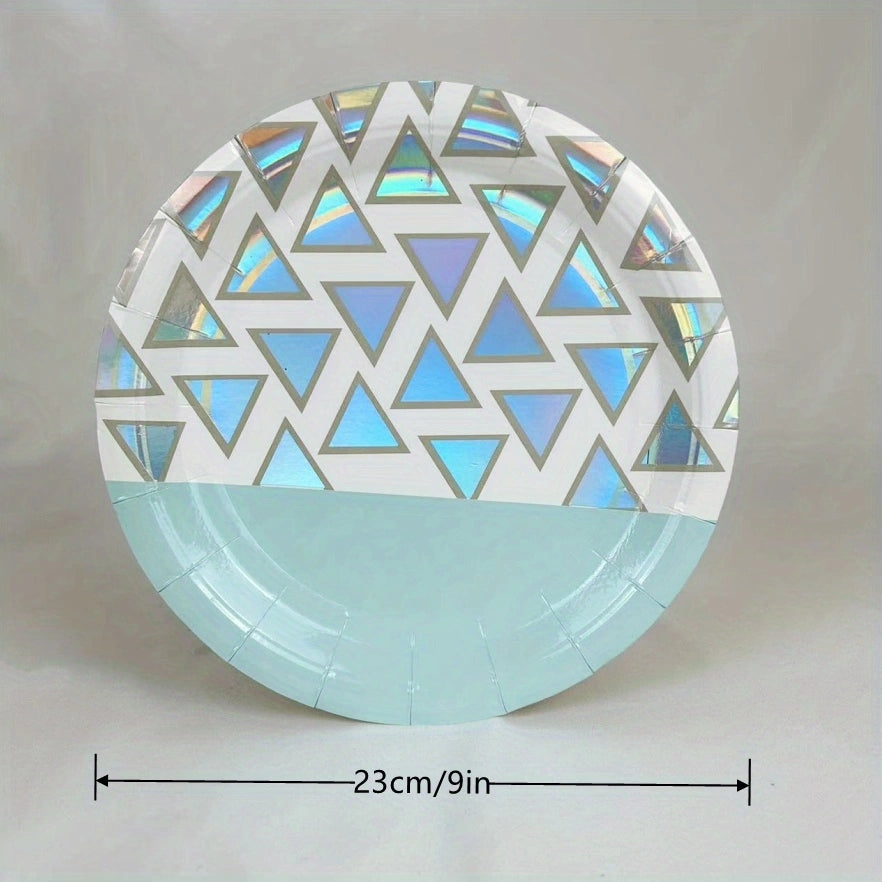 8PCs Blue Laser Color Round Paper Plates Party Supplies Decorations