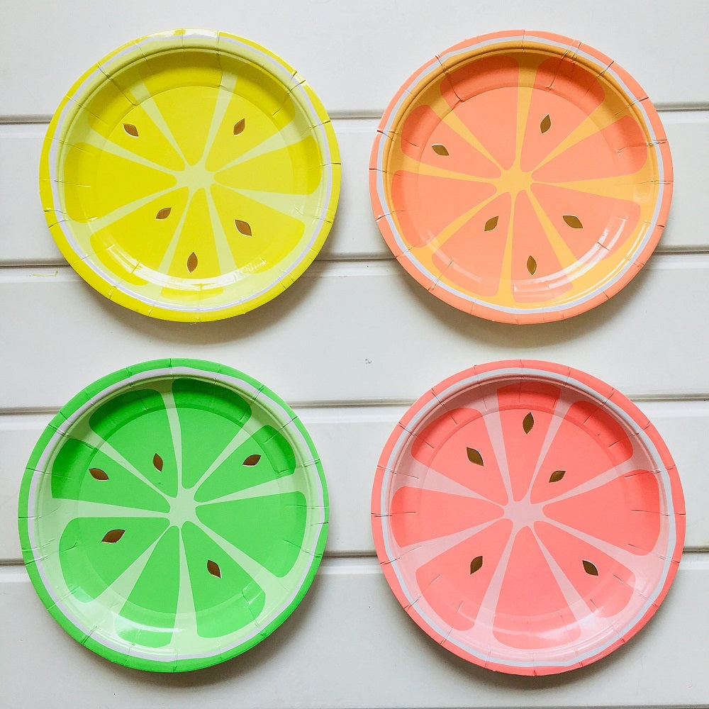 8PCs Lemon Fruit Round Paper Plates Biodegradable Disposable Dinner Plate Heavy Duty