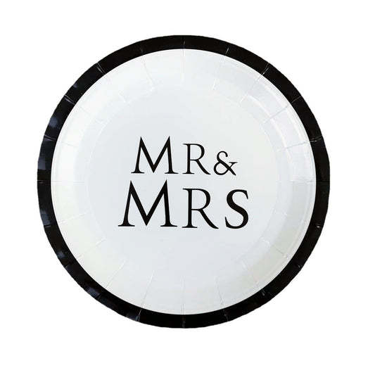 Mr & Mrs Letter White Round 9 inch Paper Plates x 8PCs