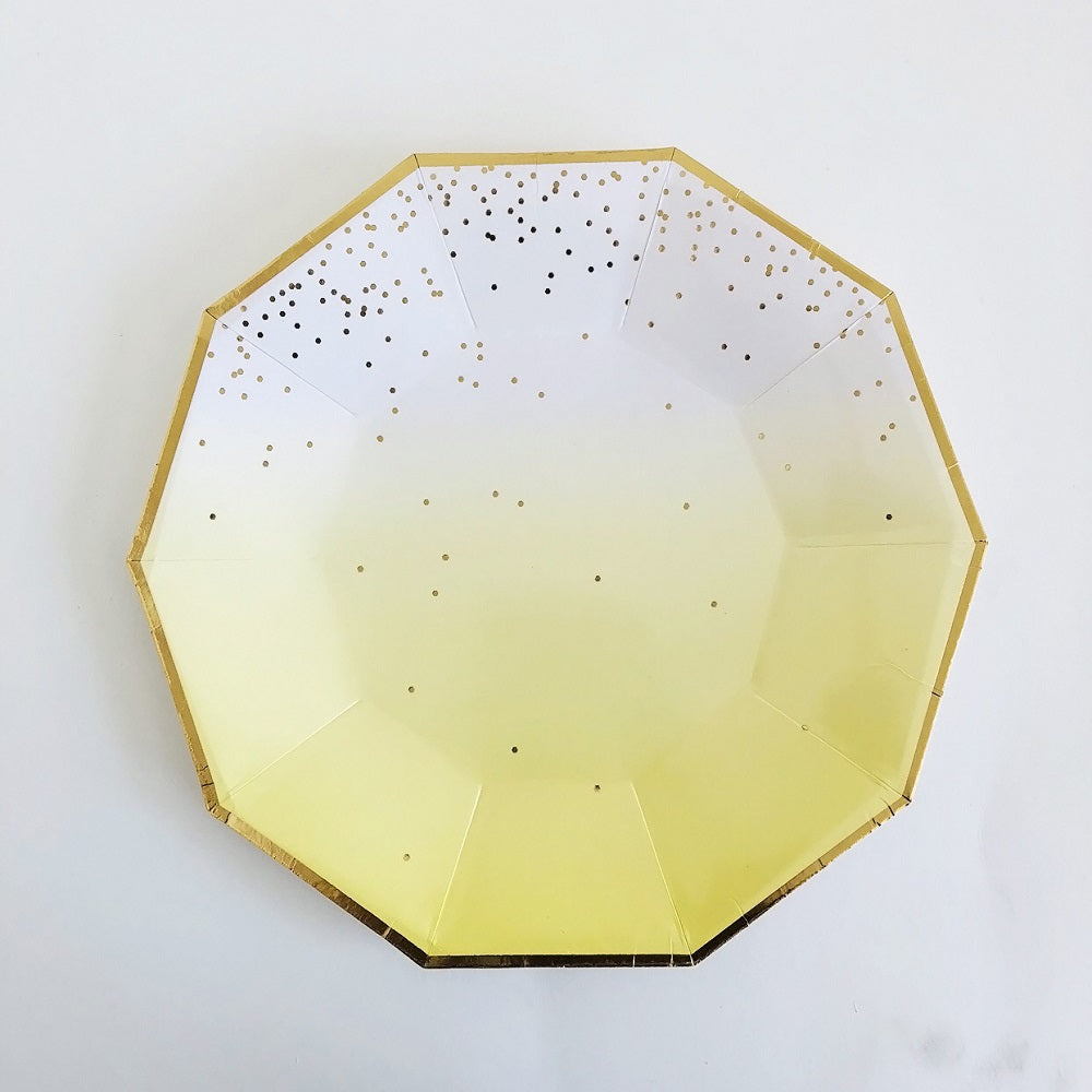Gilding Dots Gradient Yellow Party Plates and Cups and Napkins Sets Luncheon Dinner Party Home Decorations Paper Tableware