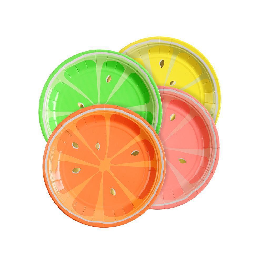 8PCs Lemon Fruit Round Paper Plates Biodegradable Disposable Dinner Plate Heavy Duty