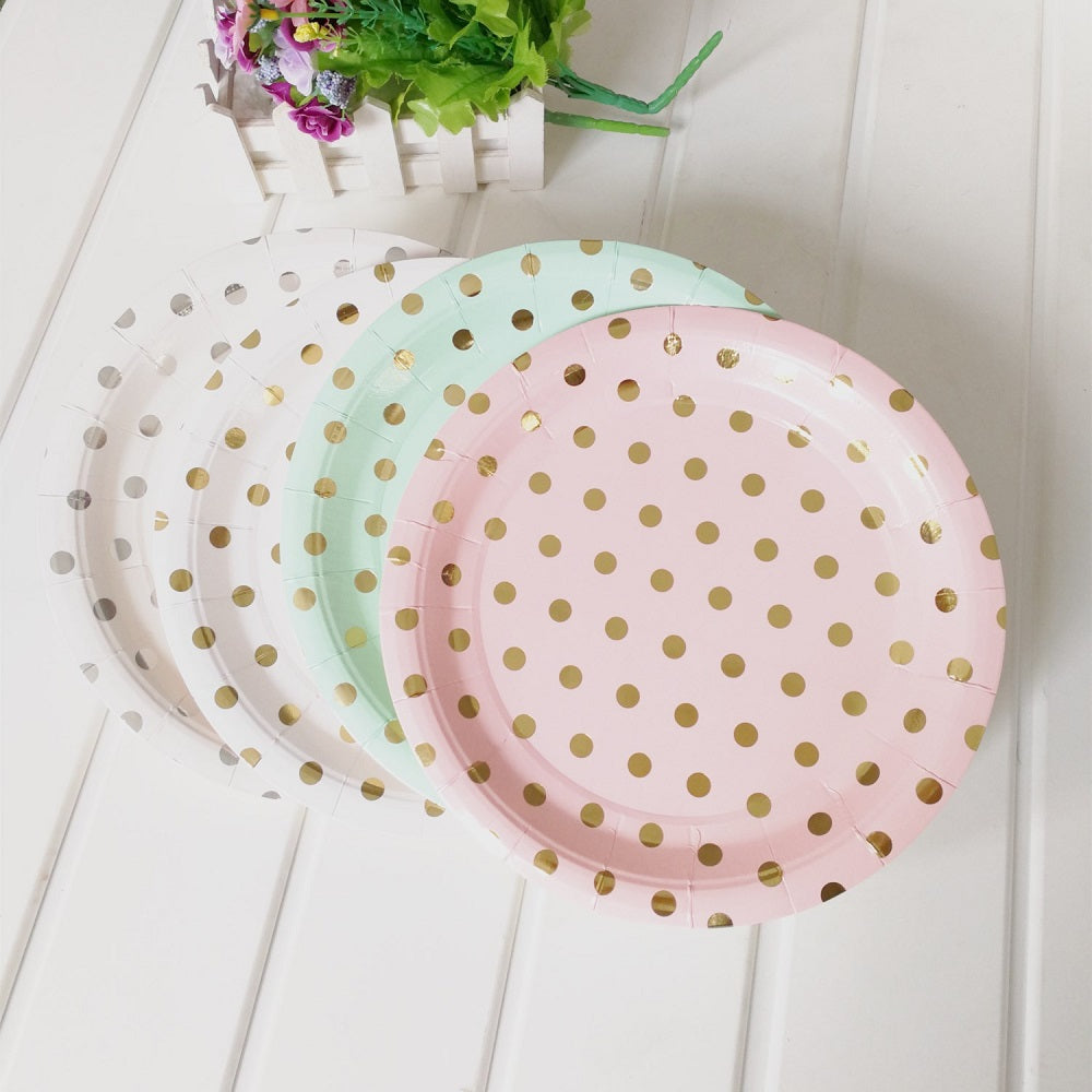 8PCs Gilding Silver Dot Paper Plates 9 inch