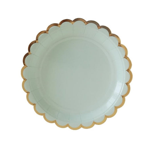 Green Solid Color Flower Round Gold-rimmed Paper Tableware Party Plates and Cups and Napkins Sets