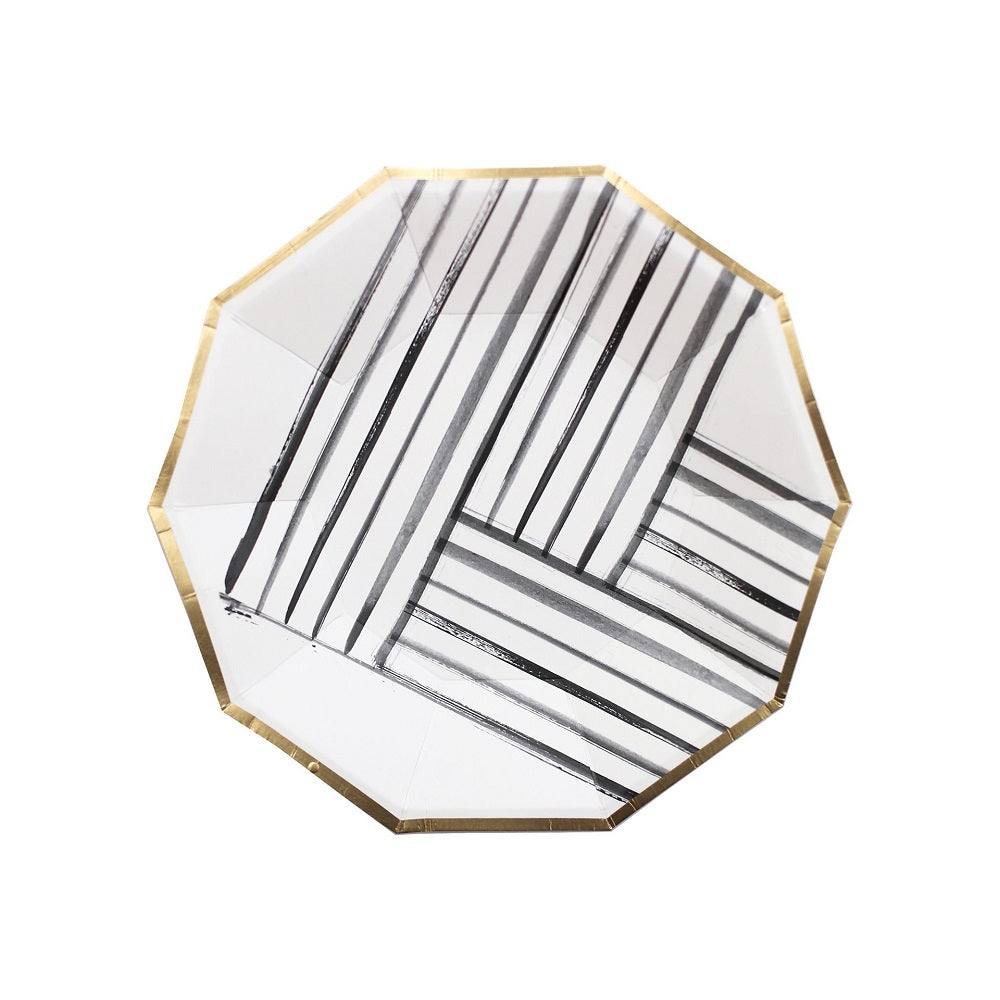 8PCs Gilding White Party Supplies Tableware Black Striped Heavy Duty Paper Plates