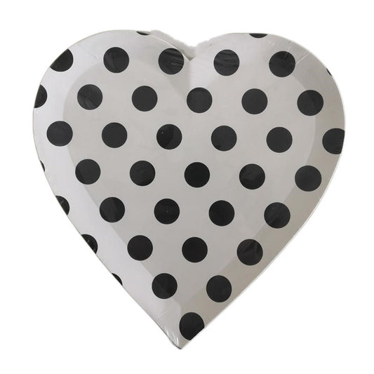 Black Polka Dot Heart Shape Paper Plates * 8PCs