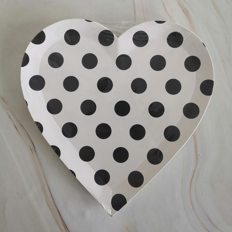 Black Polka Dot Heart Shape Paper Plates * 8PCs