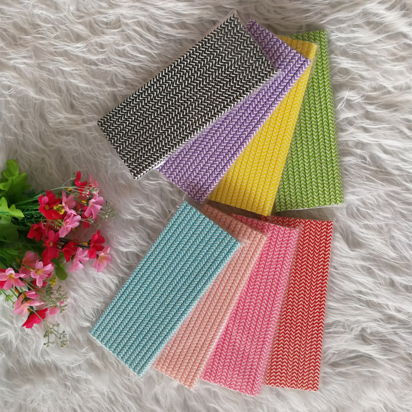 25PCs Colorful Striped Biodegradable Paper Straws Bulk 7.6 inch Party Supplies