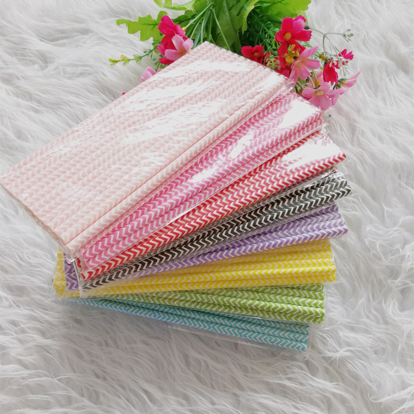 25PCs Colorful Striped Biodegradable Paper Straws Bulk 7.6 inch Party Supplies