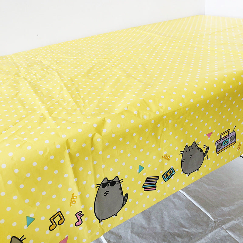 Cartoon Cat Yellow Disposable Paper Tablecloths Rectangle Table Cover