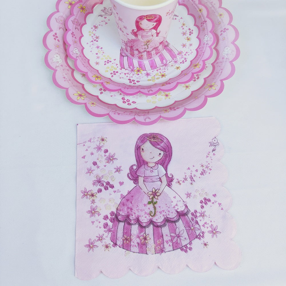 Cartoon Girl Flower Pink Paper Napkins 33*33cm