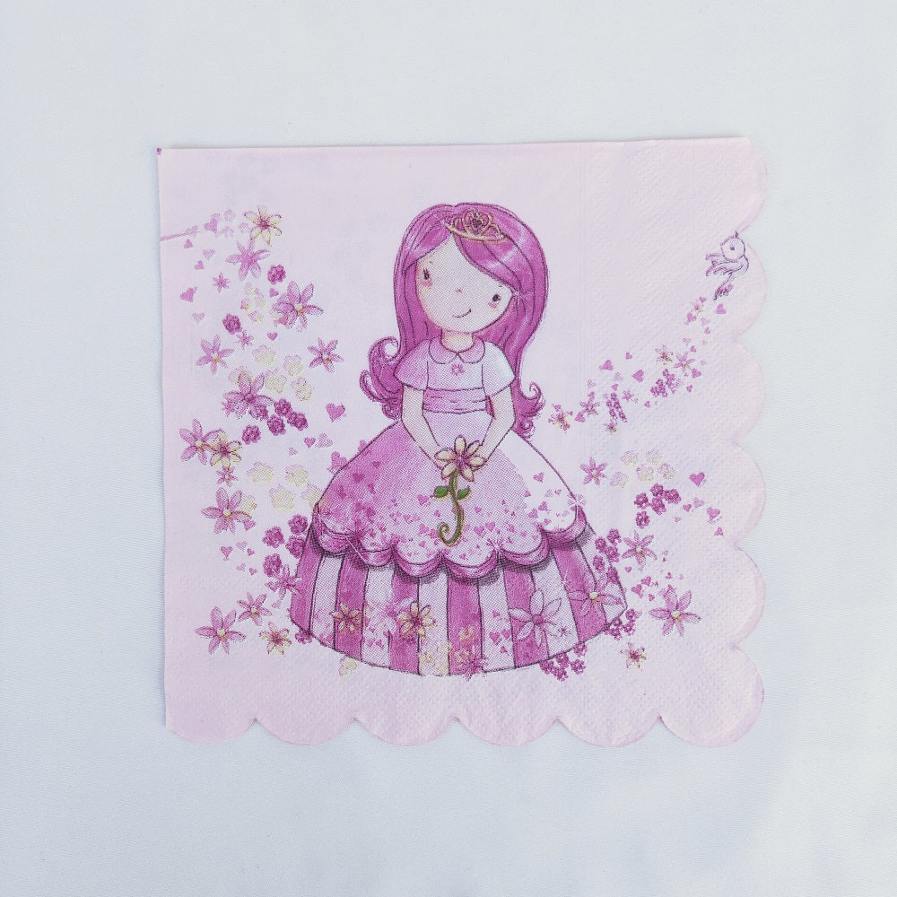 Cartoon Girl Flower Pink Paper Napkins 33*33cm