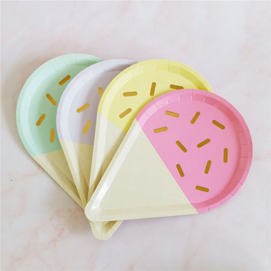 Summer Theme Ice Cream Shape Paper Plates Cups Napkins High Quality Disposable Tableware Set