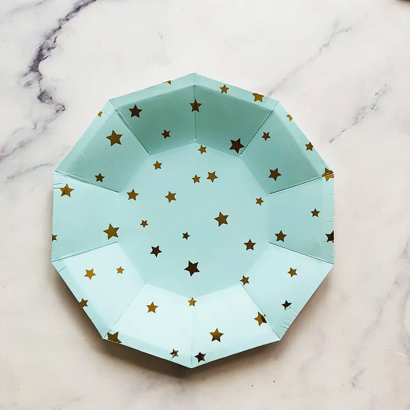 40PCs Spring Green Disposable Tableware Gliding Star Party Plates And Cups And Napkins Sets