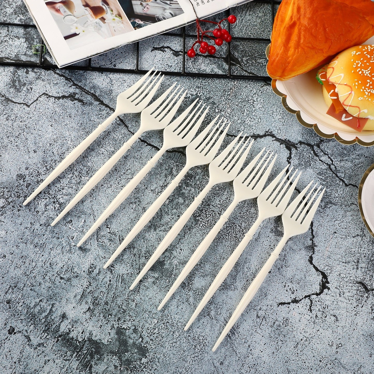 White Disposable Cutlery Plastic Knife Forks Spoons 20cm Tableware Set Summer Camping BBQ Wedding Outdoor Birthday Party Supplies