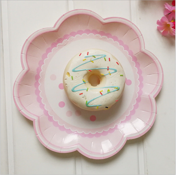 8 PCs Pink Flower Shape Paper Plate 8 inch Disposable Party Supplies Plates for Girls Women