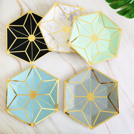 8PCs Gilding Star Hexagon Paper Plate 8 inch Disposable Party Supplies Plates for Kids Adults