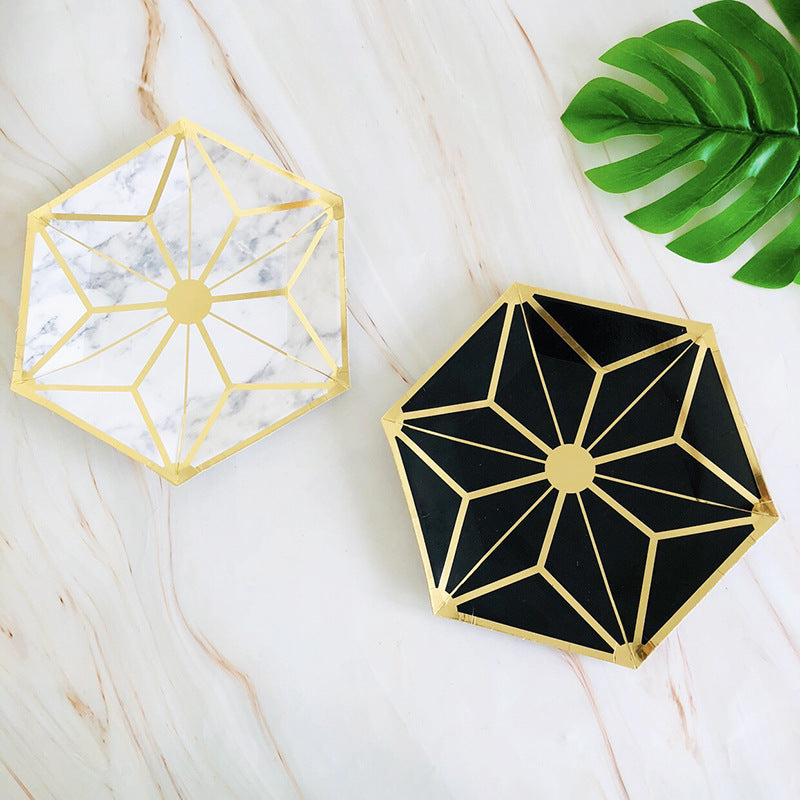 8PCs Gilding Star Hexagon Paper Plate 8 inch Disposable Party Supplies Plates for Kids Adults