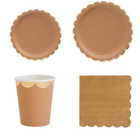 Solid Brown Party Plates and Cups and Napkins Sets Luncheon Dinner Party Supplies Decorations Paper Tableware Set