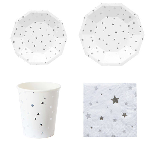 Silver Star Stylish Party Supplies Paper Plates Cups Napkins Tableware Set
