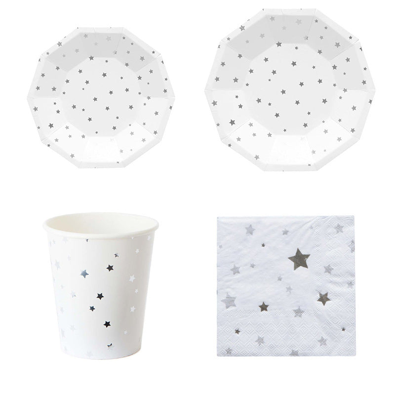 Silver Star Disposable Paper Plates Party Supplies * 8PCs