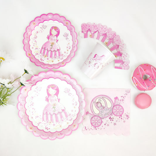 52PCs/Set Princess Pink Disposable Tableware Paper Plates Cups Party Supplies for Kids Girls