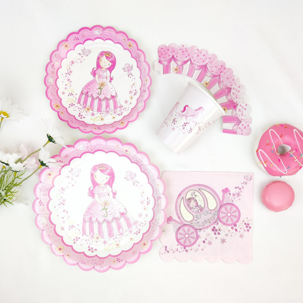 8PCs/Bag Princess Pink Disposable Tableware Paper Plates 7/9 inch