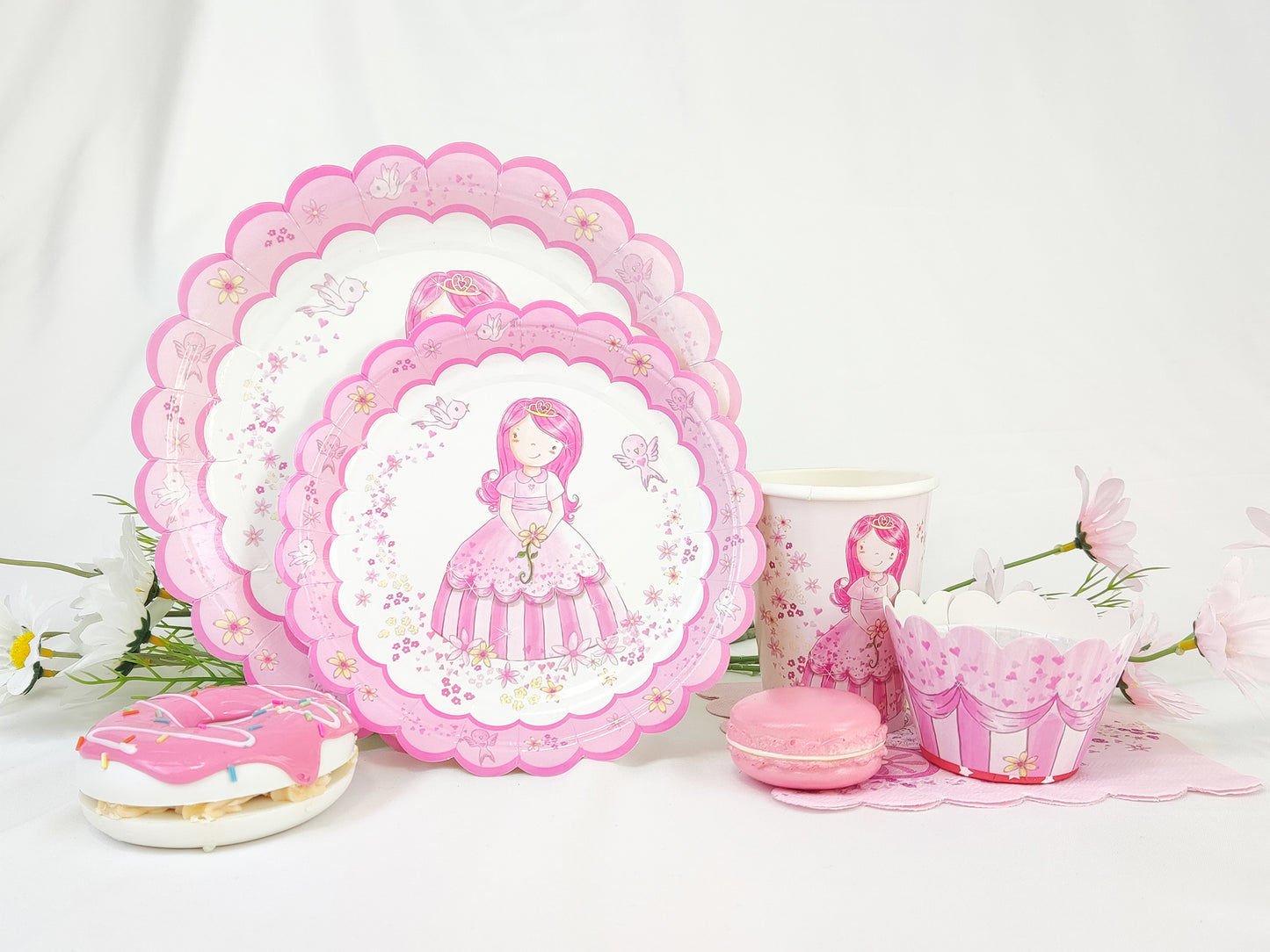 52PCs/Set Princess Pink Disposable Tableware Paper Plates Cups Party Supplies for Kids Girls