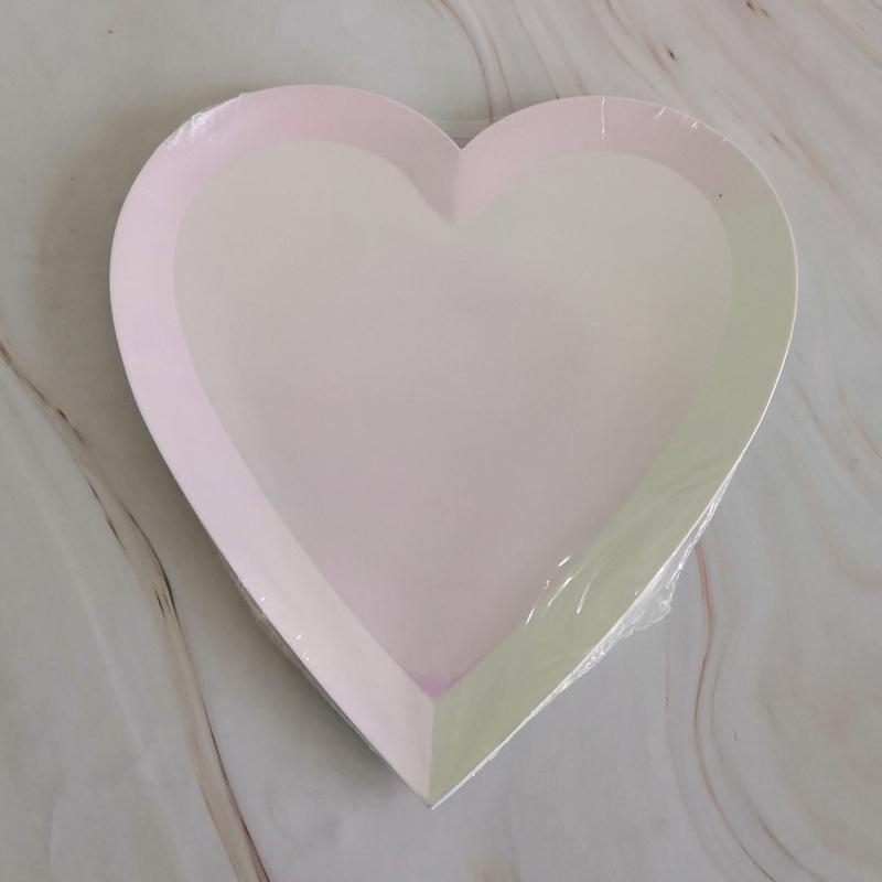 8PCs Pink Pearl Color Love Heart Shape Paper Plates Party Dessert Dinner Plate