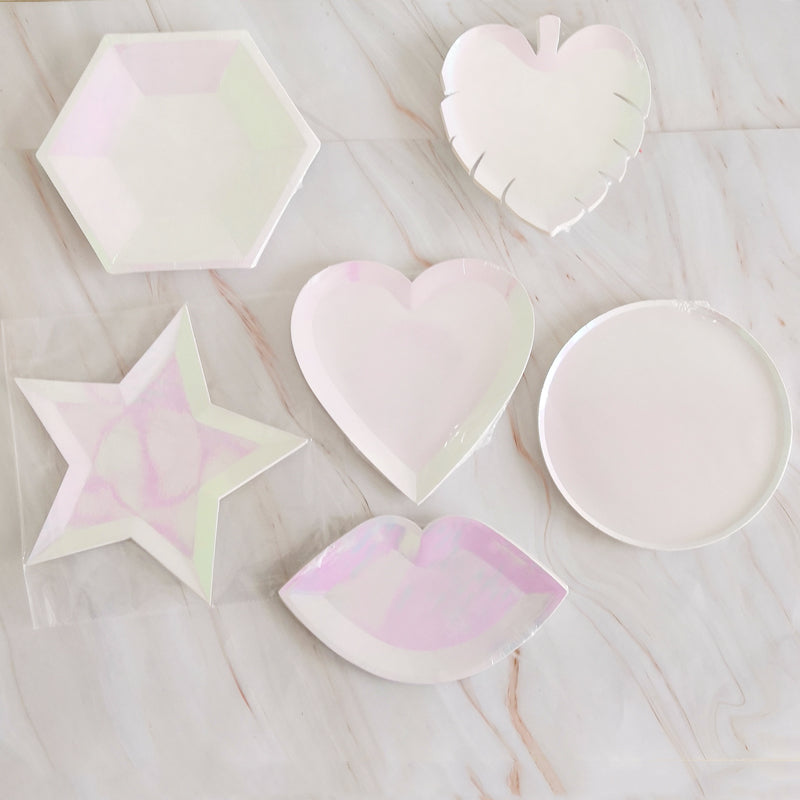 8PCs Pink Pearl Color Star Paper Plates Party Dessert Dinner Plate 10.6 inch