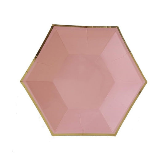 Hexagon Gold-rimmed Solid Jacinth Color Paper Tableware Party Plates and Cups and Napkins Sets for 8