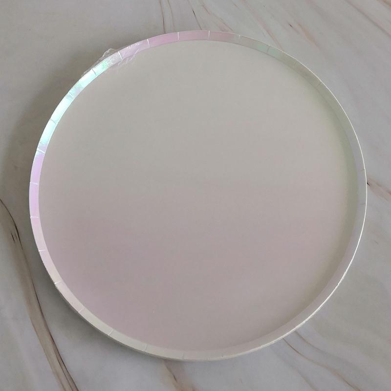 8PCs Pink Pearl Color Flat Round Paper Plates Disposable Dessert Dinner Pizza Plate