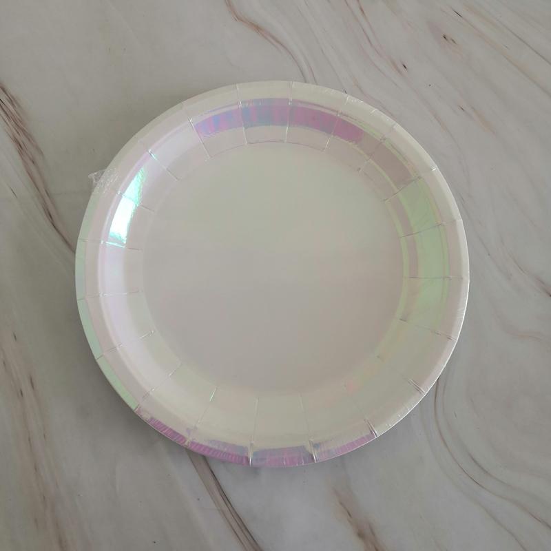 8PCs Pink Pearl Color Round Paper Plates Party Dessert Dinner Plate