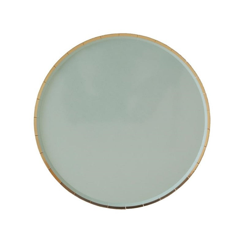 Green Solid Color Gold-rimmed Paper Tableware Party Supplies Flat Round Pizza Plates and Cups and Napkins Sets