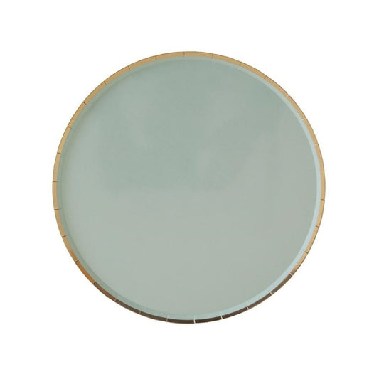 Green Solid Color Gold-rimmed Paper Tableware Party Supplies Flat Round Pizza Plates and Cups and Napkins Sets