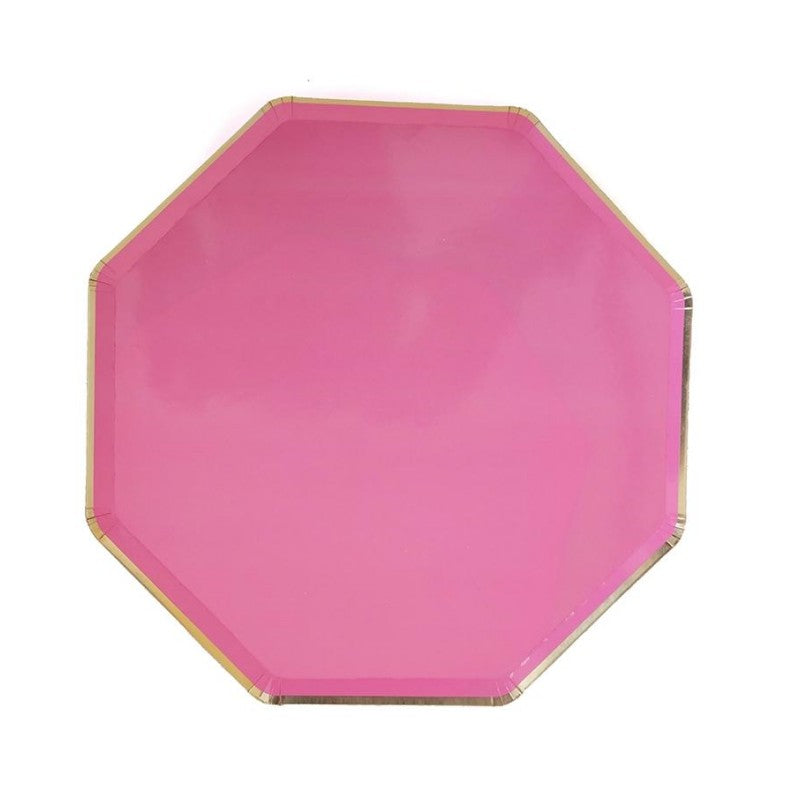 Solid Rose Color Gold-rimmed Paper Tableware Party Supplies Octagon Flat Pizza Plates and Cups and Napkins Sets